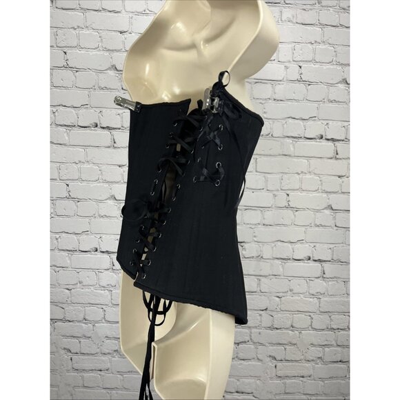 Timeless Trends Black Lace Up Wool OverBust Corset Hourglass Silhouette 28 M - Picture 9 of 11